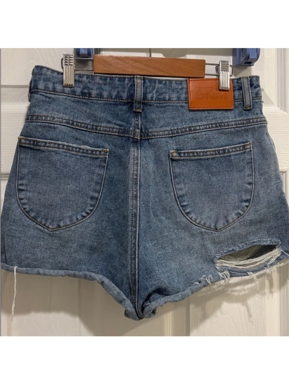 Princess Polly Distressed Mid-Blue High-Rise Denim Shorts